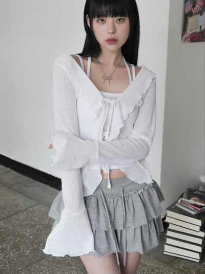 【韓代】荷葉邊綁帶修身上衣10