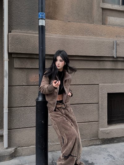 美拉德燈絨芯闊腿彎刀褲5