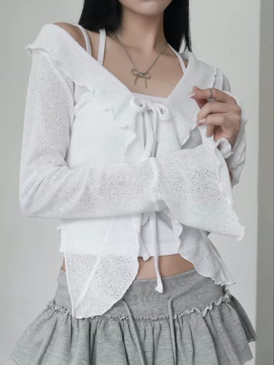 【韓代】荷葉邊綁帶修身上衣11