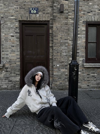 重磅！質感灰色豹紋巨大毛邊外套5