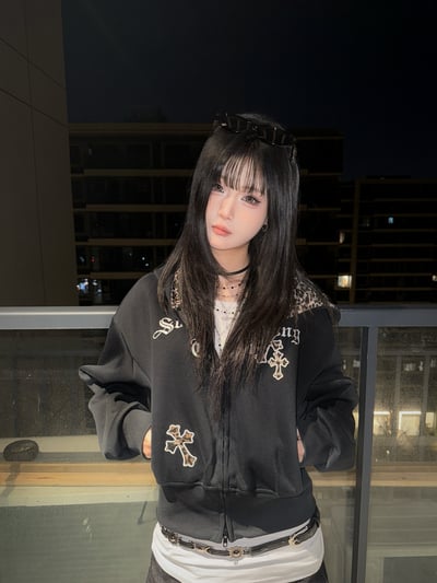 超好看！小眾美式豹紋連帽短款外套2