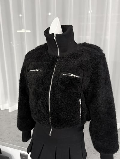 韓系羊羔毛立領合身外套7