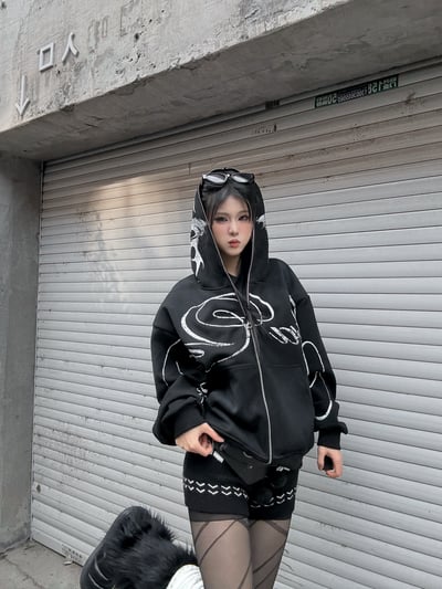 美式街頭中性全拉鏈字母外套5