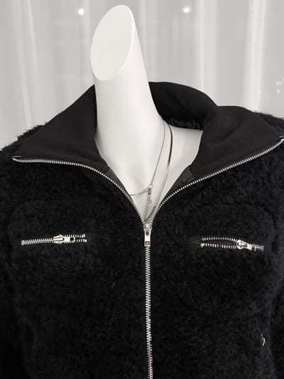 韓系羊羔毛立領合身外套8