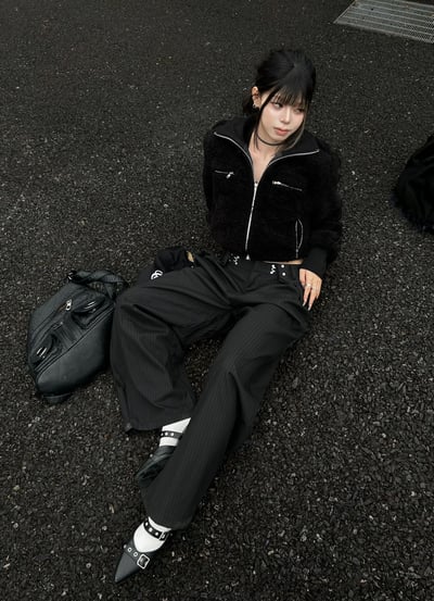 質感彎刀雙摺垂感西裝褲3