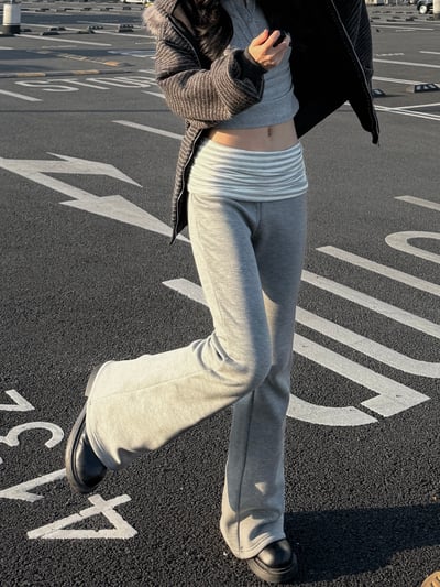 重磅加絨條紋拼接喇叭褲4