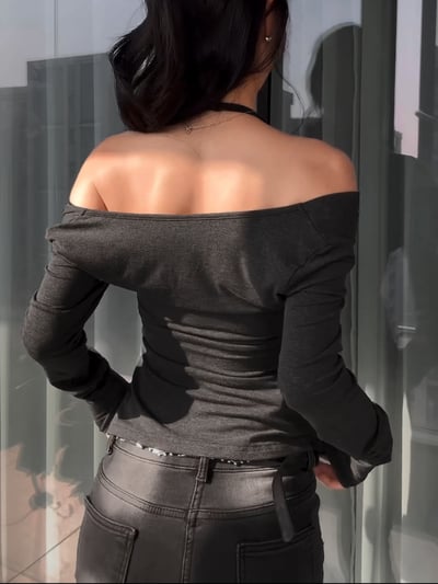 韩系蕾絲掛脖假兩件修身上衣8