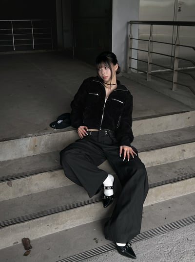 韓系羊羔毛立領合身外套5