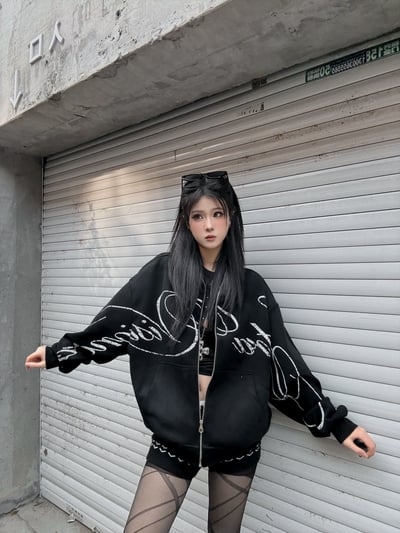 美式街頭中性全拉鏈字母外套3