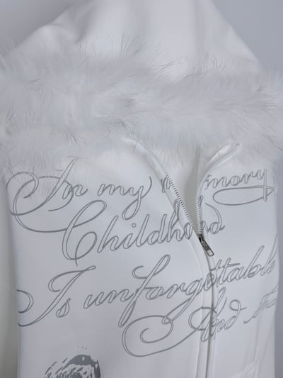 雪白復古字母毛邊連帽外套12