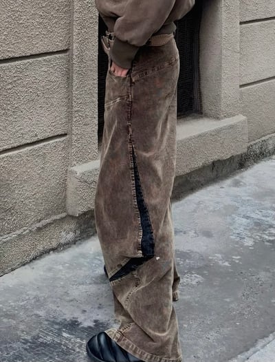 美拉德燈絨芯闊腿彎刀褲1