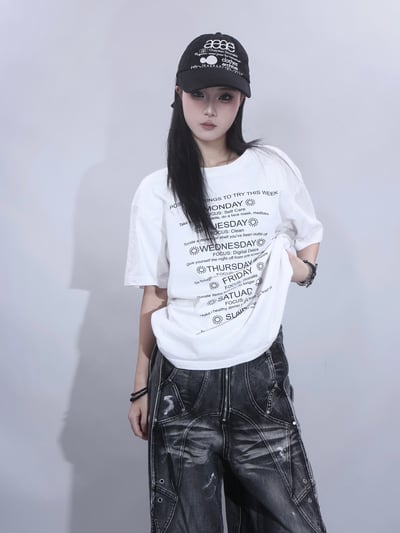 韓系小眾字母印花圓領T恤4