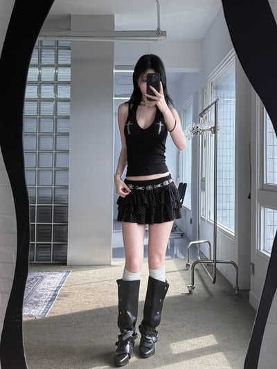 拼接波點 百褶短裙4