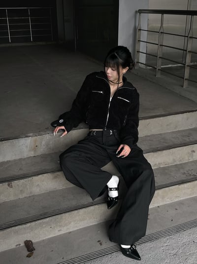 韓系羊羔毛立領合身外套2