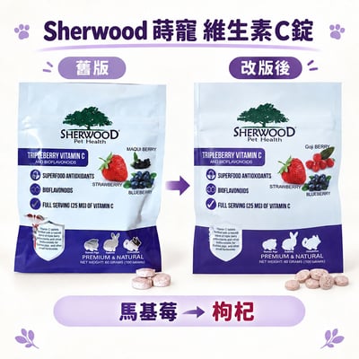 美國Sherwood蒔寵 維生素C與生物類黃酮錠(天竺鼠適用)2