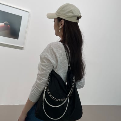 「特別訂製」黑色高級尼龍版珍珠22Bag 鏈條包][ nylon Pearl 22 chain Bag ]]14