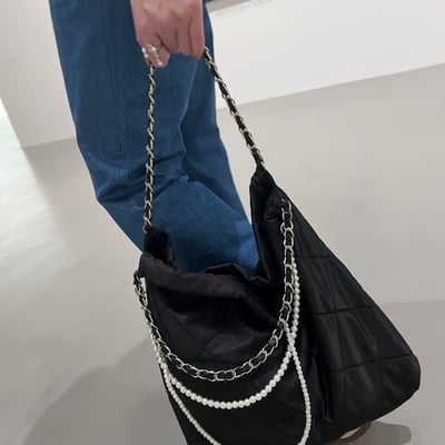 「特別訂製」黑色高級尼龍版珍珠22Bag 鏈條包][ nylon Pearl 22 chain Bag ]]12