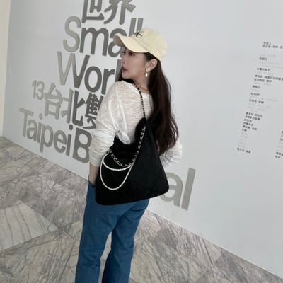 「特別訂製」黑色高級尼龍版珍珠22Bag 鏈條包][ nylon Pearl 22 chain Bag ]]3