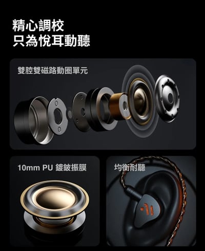 Fosi Audio IM4 開放式耳道式耳機 開放式監聽耳機 經典單動圈的通透覺醒 可換導音管6