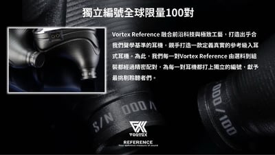 Vortex Reference 全球首款無源雙MEMS參考級 耳道式耳機 附兩條耳機升級線 Titan & Iris18