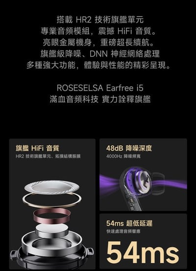弱水時砂 Rose Technics Earfree i5 LDAC 真無線藍牙耳機 降噪耳機 無線充電2