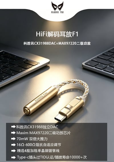 狂派 KUANG PAI F1 Type-C解碼耳放 CX31988獨立 USB DAC 小尾巴1