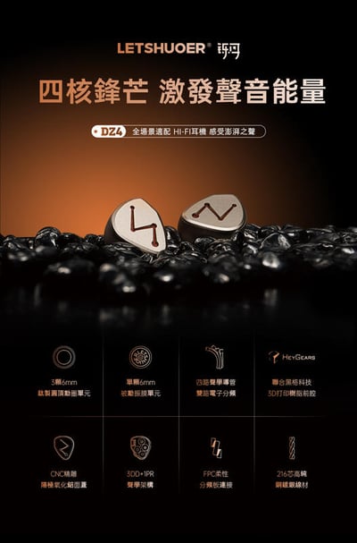LETSHUOER 鑠耳 DZ4 4動圈 3DD+PR聲學架構 四單體耳機鈦 製圓頂動圈6