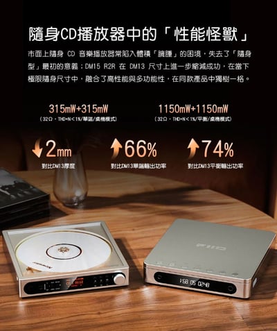 FIIO DM15 R2R 藍牙隨身Hi-Fi CD播放器 自研R2R架構｜讓 CD 聆聽回到更有味道的時刻8