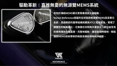 Vortex Reference 全球首款無源雙MEMS參考級 耳道式耳機 附兩條耳機升級線 Titan & Iris4