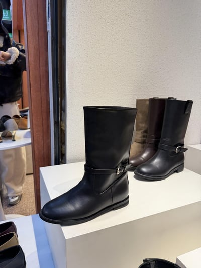 BB16 低跟軟皮革中筒靴 23-2551