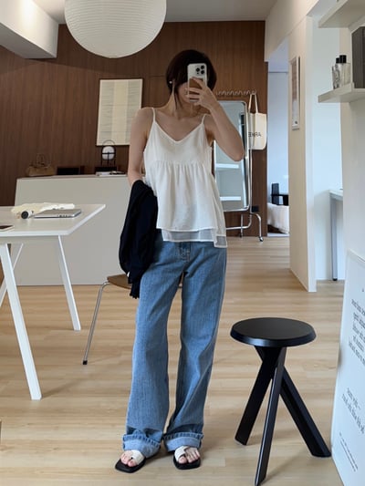 回歸) AL09 細肩傘狀雙層背心 2色9