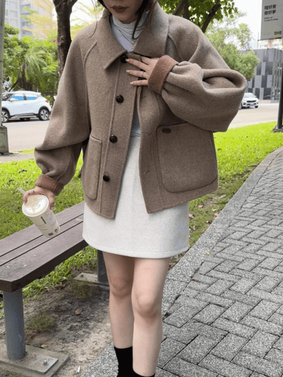 WHM01 大推薦！兩面穿100%羊毛手工大衣  (杏色賣場)1