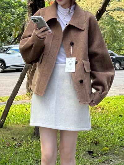 WHM01 大推薦！兩面穿100%羊毛手工大衣  (杏色賣場)3