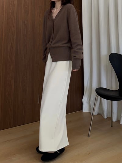 現貨 AZ08 輕磨毛紋理感直筒後開岔長裙 1色1