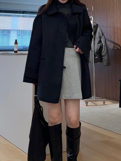 現貨 AZ02 設計扣中長板羊毛70%手工大衣 2色4