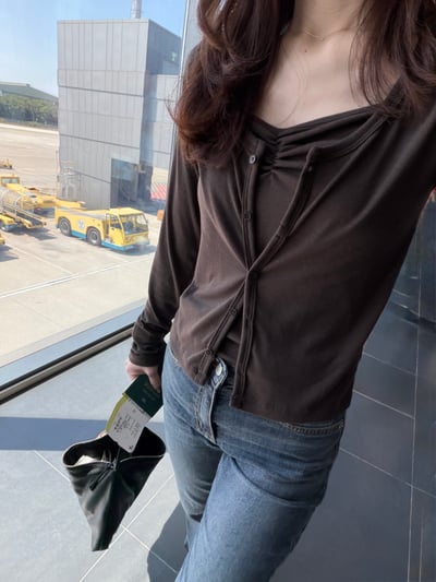 CB24 甜美抓皺假兩件式上衣 2色3