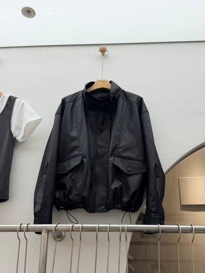 BB19 立領皮革感紋理風衣外套 2色1