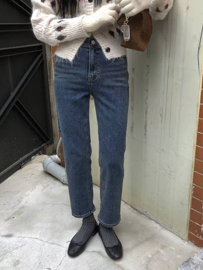 AZ13 復古刷色彈性磨毛窄管褲 1色 SML10