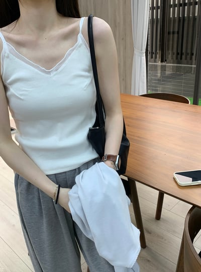 回歸) AC01 自留！內搭單穿都漂亮！網紗細肩小背心 3色2