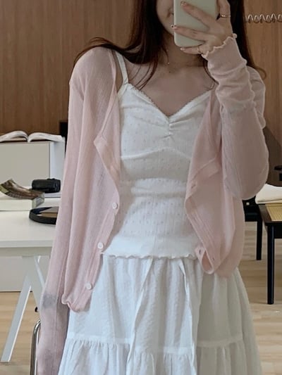 回歸) AS05 柔軟天絲木耳邊紋理小罩衫 2色15