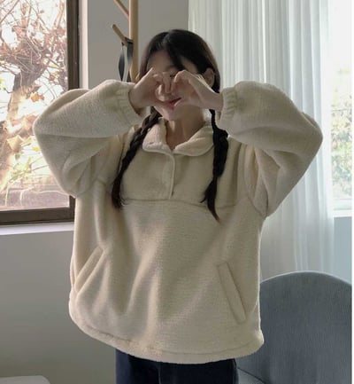 現貨 AY32 可愛熊熊羊羔毛立領排扣上衣 2色2