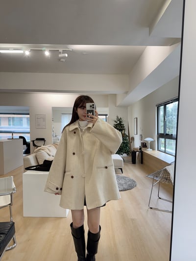 現貨 AZ02 設計扣中長板羊毛70%手工大衣 2色3