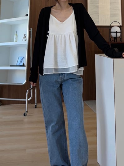 回歸) AL10 木耳邊2扣小罩衫 2色2