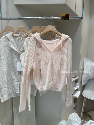 BB14 推！連帽馬海毛柔軟坑紋開衫 2色1