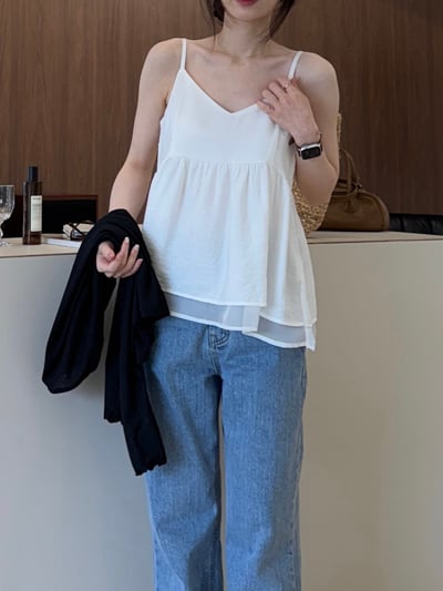 回歸) AL09 細肩傘狀雙層背心 2色2