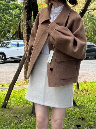 WHM01 大推薦！兩面穿100%羊毛手工大衣  (杏色賣場)9