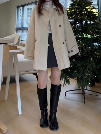 現貨 AZ02 設計扣中長板羊毛70%手工大衣 2色10