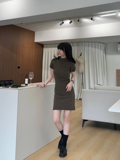 現貨 BEST！回歸) 合身微辣半袖小高領洋裝 2色5