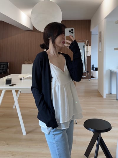 回歸) AL10 木耳邊2扣小罩衫 2色7