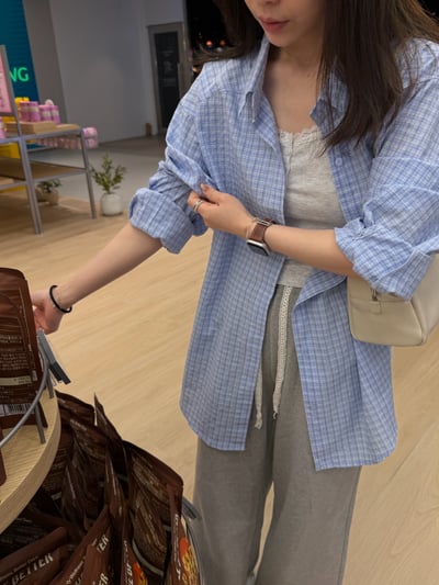 BB17 清爽細格紋泡泡紗襯衫 1色2